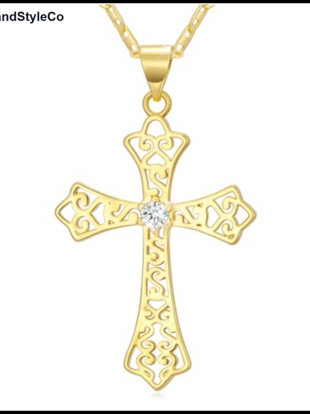 14k Gold Plated Cross Necklace Filigree Pendant Religious Jewelry Gift
